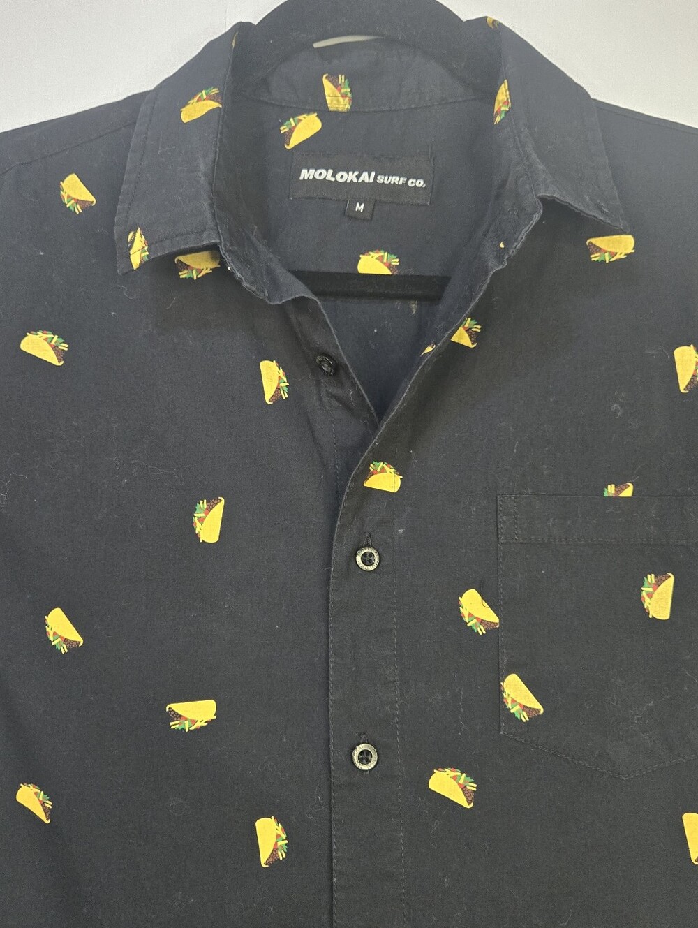 Molokai Surf Co. Youth Boys Size M Black S/Sl Button-Up Fun Taco Print Shirt - Picture 3 of 10